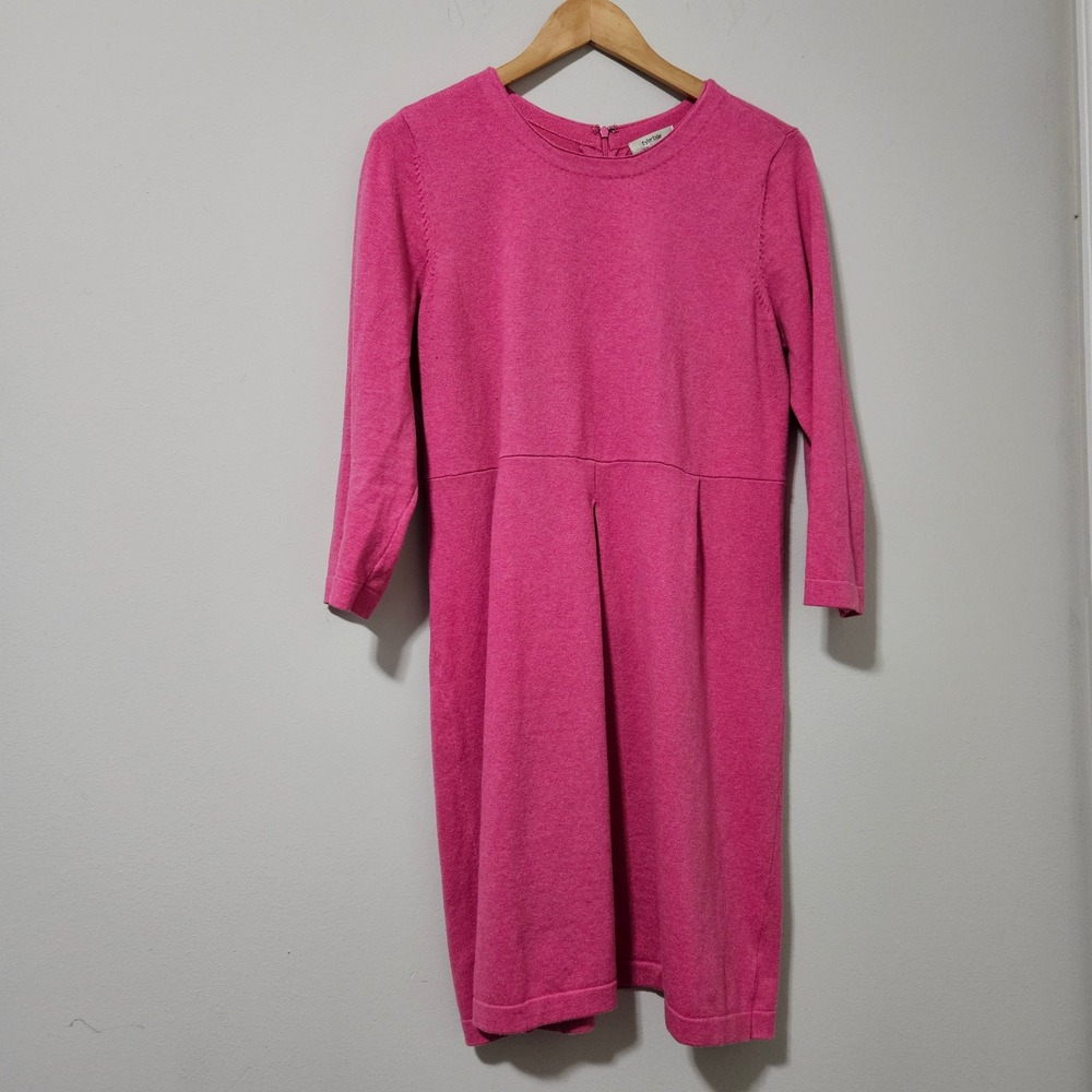Tyler Boe Hot Pink Cotton Cashmere Knit Pleated Waist Sweater Dress Womens Large